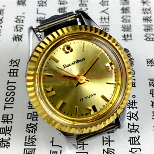 Shanghai 24mm ladies manual watch with golden nail markers, round gold case, and 3-hand movement.