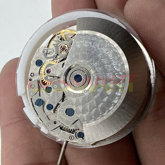 Asian 7750 automatic chronograph movement with single calendar at 6 o'clock and small seconds at 9, ETA 7750 style.