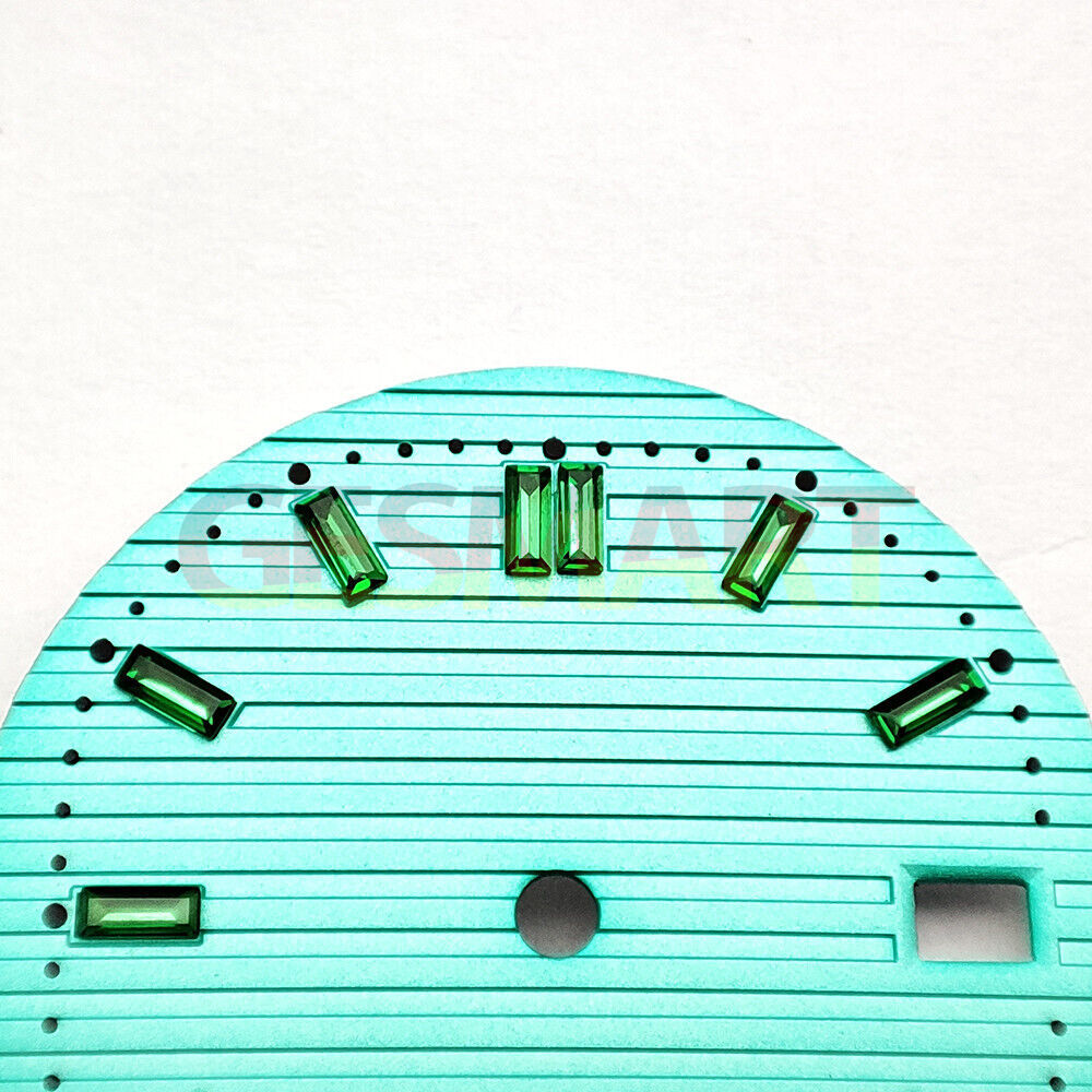 29.8mm green gemstone watch dial by NH35 with nail design, ideal for watch accessory upgrades