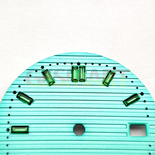 29.8mm green gemstone watch dial by NH35 with nail design, ideal for watch accessory upgrades