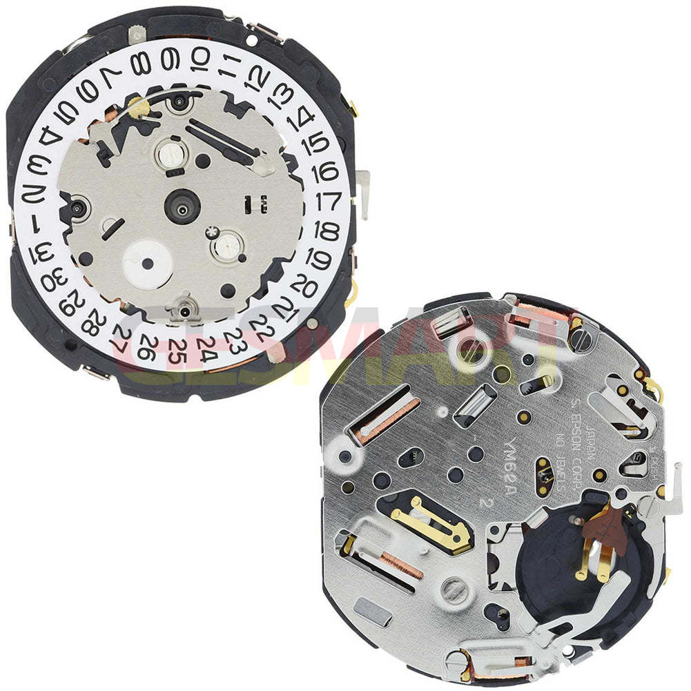 Hattori Epson TMI YM62A quartz watch movement, Japan-made precision part for accurate timekeeping and repair.