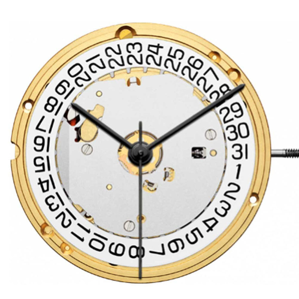 ETA E63.111 quartz watch with 3 hands and date at 3 o'clock, Swiss precision movement.