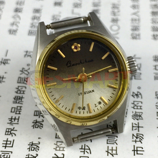 Shanghai 23mm Lady Watch with golden nails, gradient brown dial, manual mechanical movement. Elegant accessory.