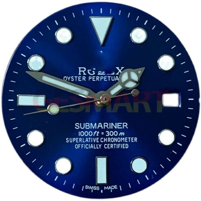 Blue-green luminous RLX style watch dial with hands compatible with 8215/2813/8200 movements.