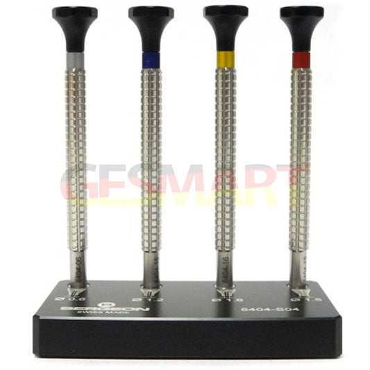 Bergeon 8404 watch hand fitting tools set of 4 on stand for precise watch repair and assembly