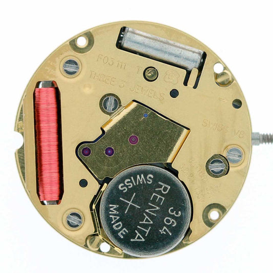 ETA F03.111 Swiss quartz watch movement with 3 hands and date at 3/6 for precise timekeeping