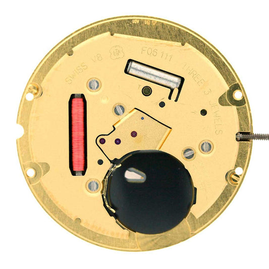 ETA F06.111 Swiss quartz watch movement showing 2/3 hands with date window at 3 or 6 o'clock position.