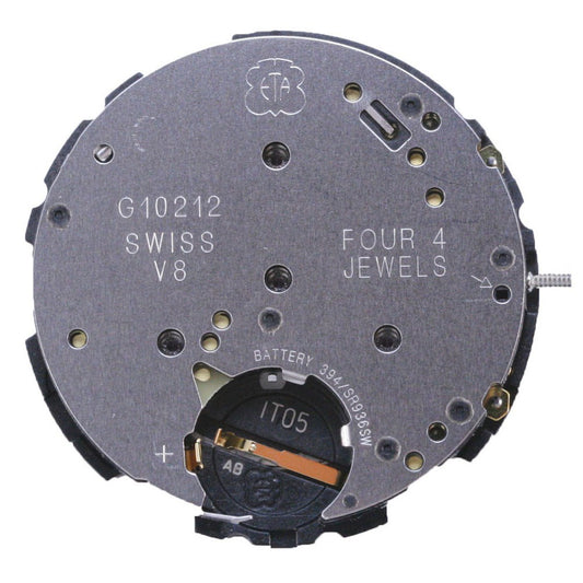 ETA G10.211 Swiss quartz watch movement showing 3 hands and date at 3/4/4.5 position for precision timekeeping.