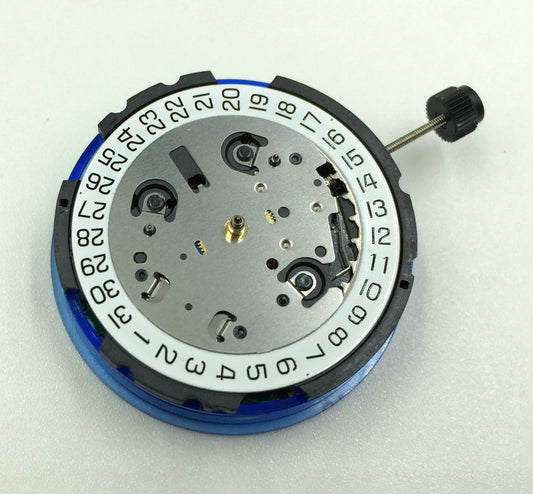 ETA G10.962 chronograph watch with three subdials, date display, Swiss quartz movement by ETA.