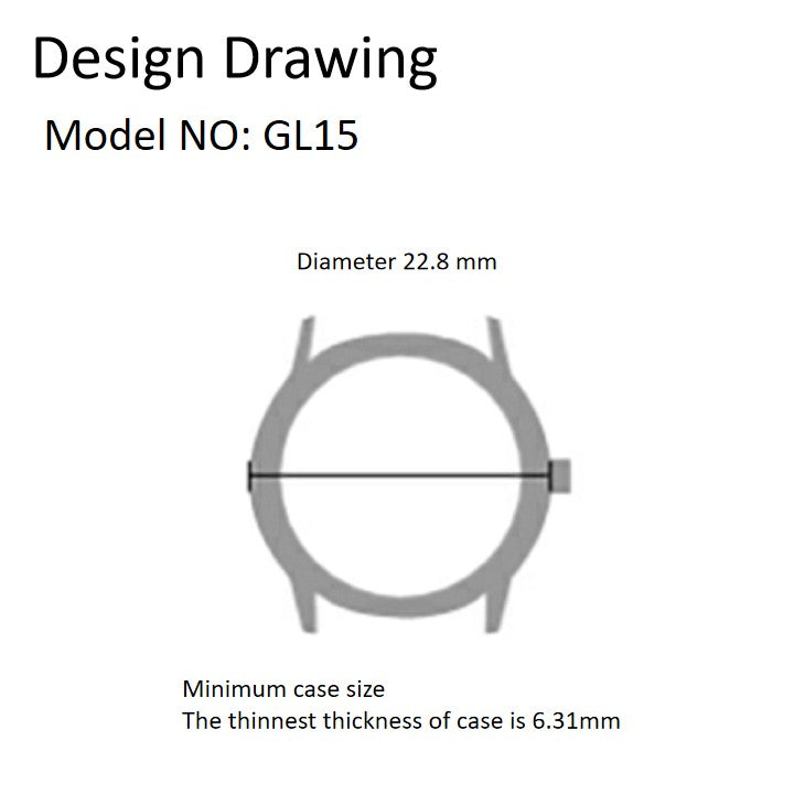 Miyota GL15 Japan quartz watch movement showing date display at 3 o'clock, precise and reliable.