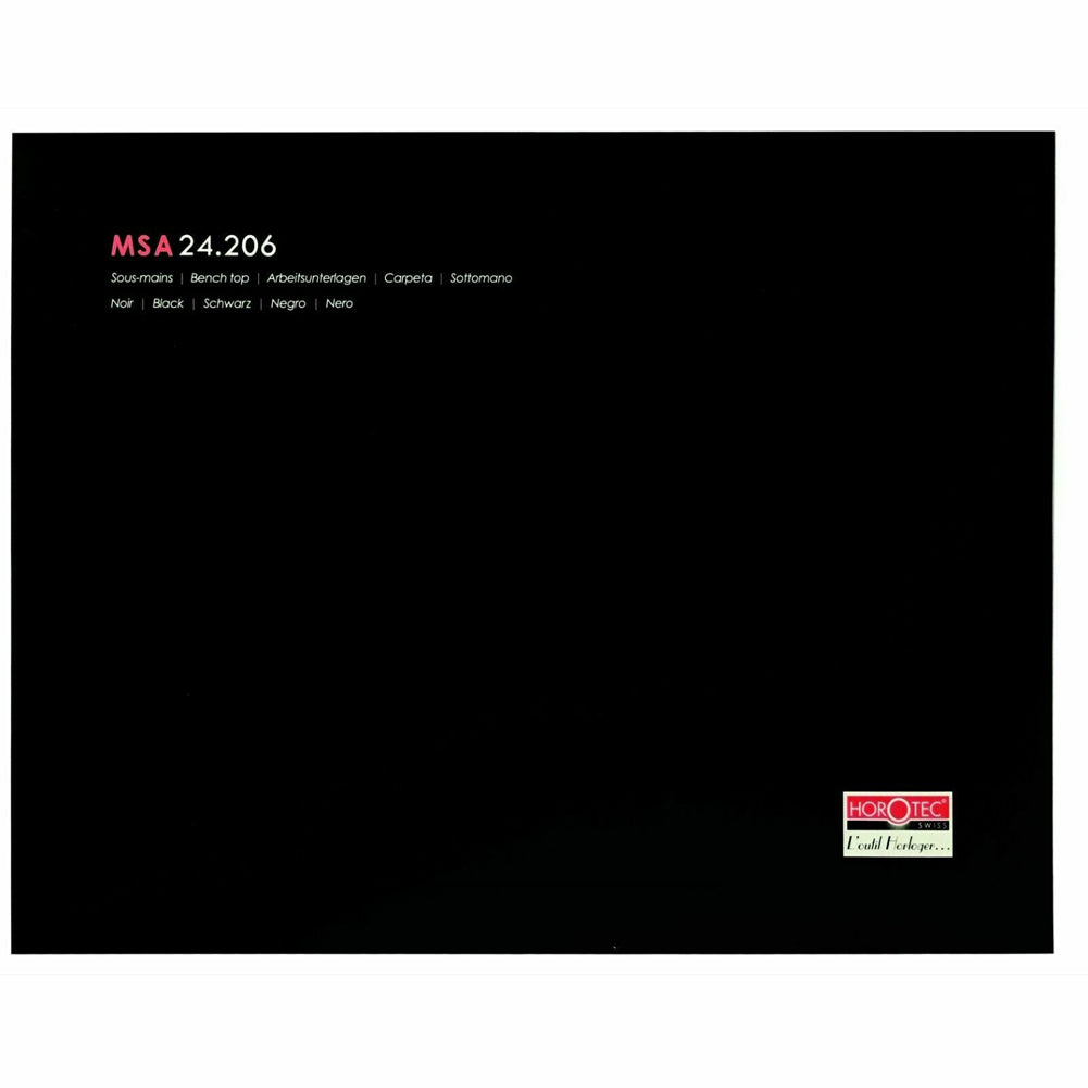 Horotec MSA24.206 black self-adhesive bench mat 350x240mm, durable surface for precise watch repair workspace.