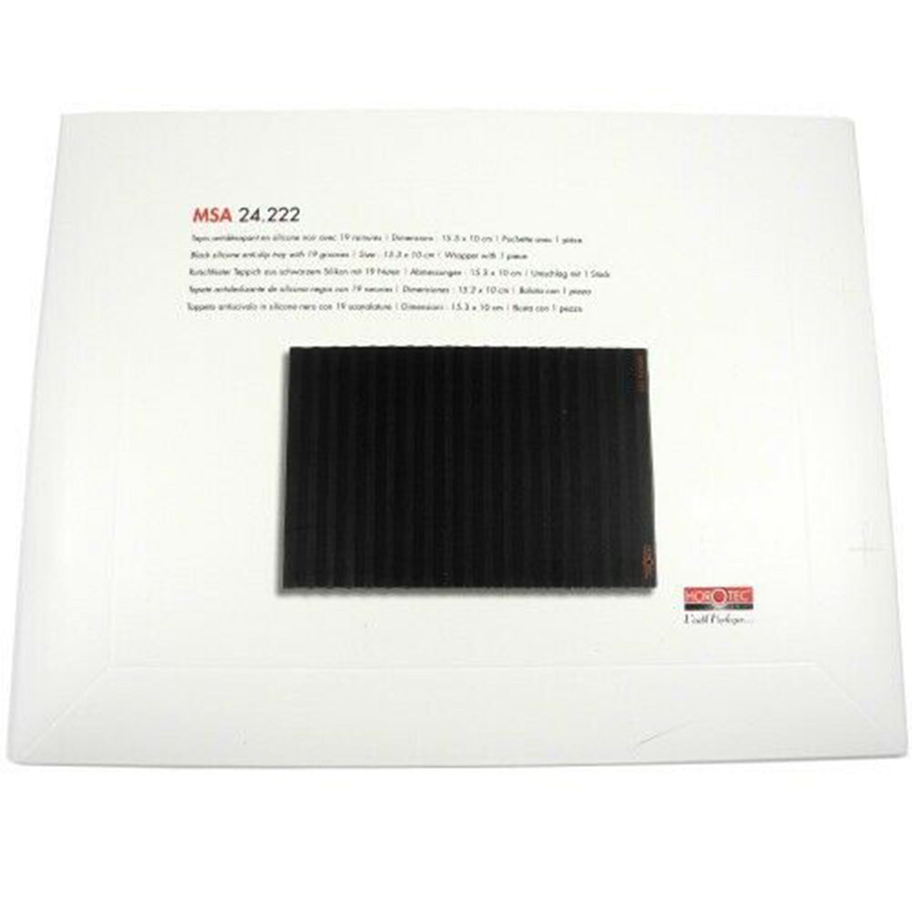 Horotec MSA24.222 black silicone anti-slip bench mat with 19 grooves for organized watchmaking tool storage.
