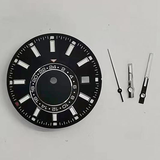 Blue luminous 30.6MM watch dial with hands, compatible with 2813 Miyota 8215 movements.