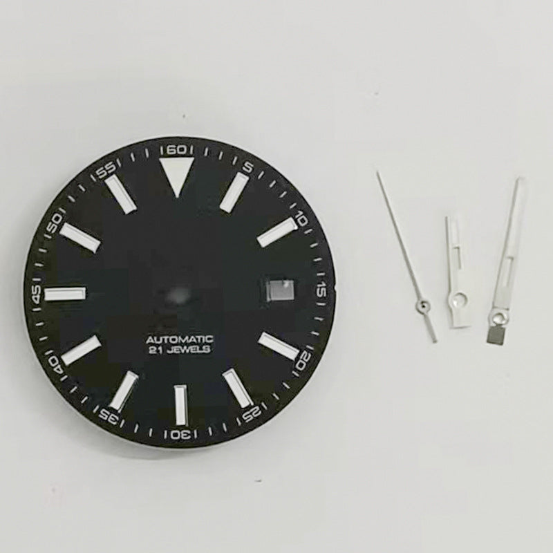 Blue luminous 30.6MM watch dial with hands, designed for 2813 Miyota 8215 movements.