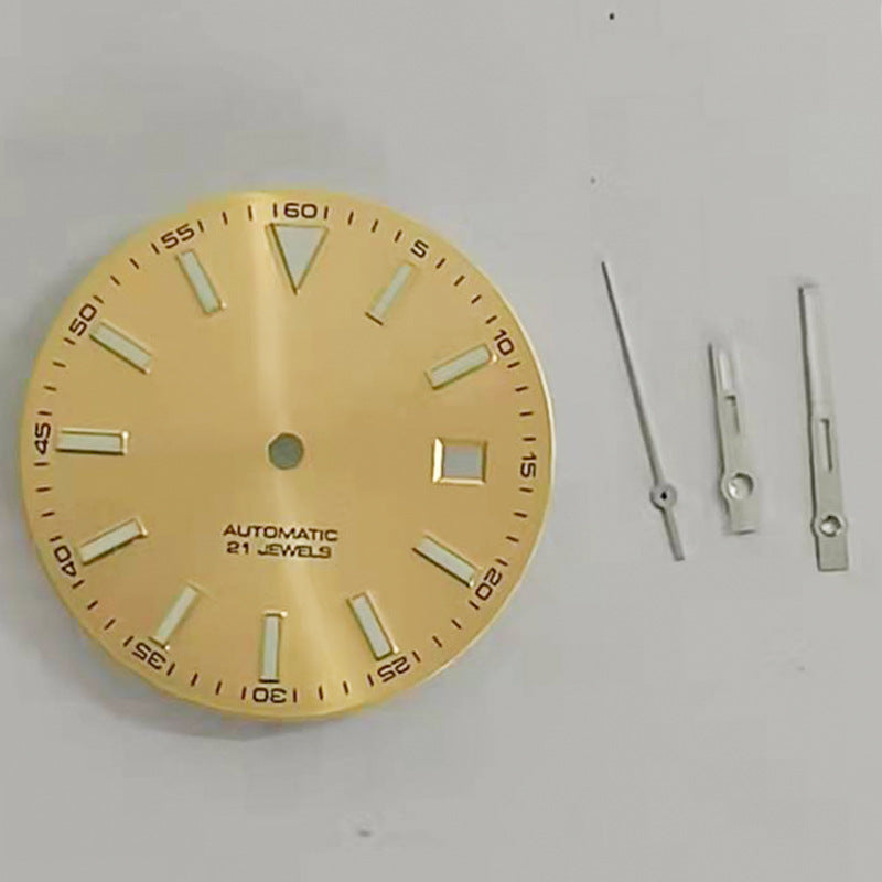 Blue luminous 30.6MM watch dial with hands, designed for 2813 Miyota 8215 movements, ideal for watch repairs.