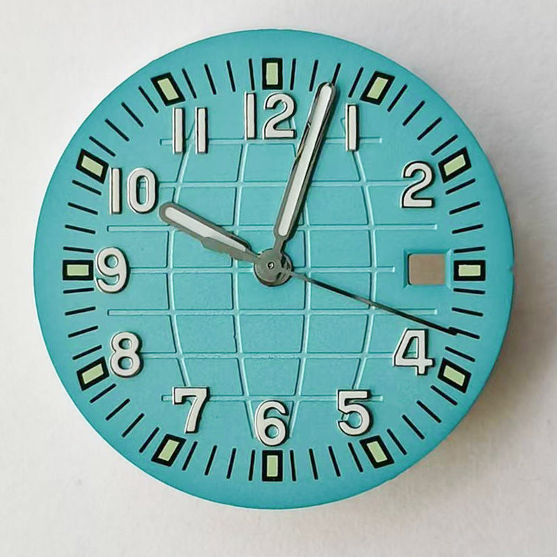 Green luminous 31.3MM watch dial with hands, compatible with NH35/NH36/2813/8215/2836 movements.