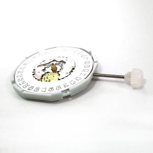 Sunon PE28 quartz watch movement with 3 hands and date display at 3 o'clock position.