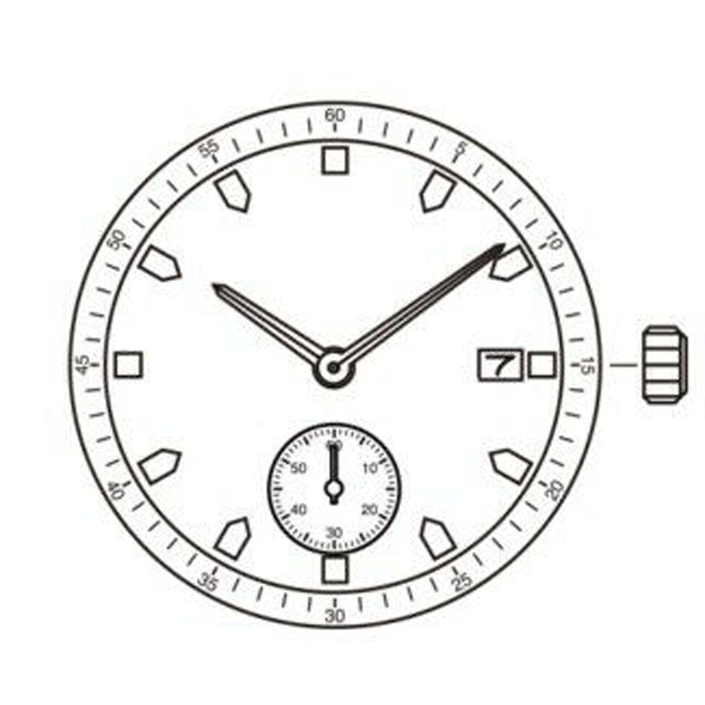 Sunon PE46 quartz watch movement with two hands, date window at 3 o'clock, reliable timekeeping.