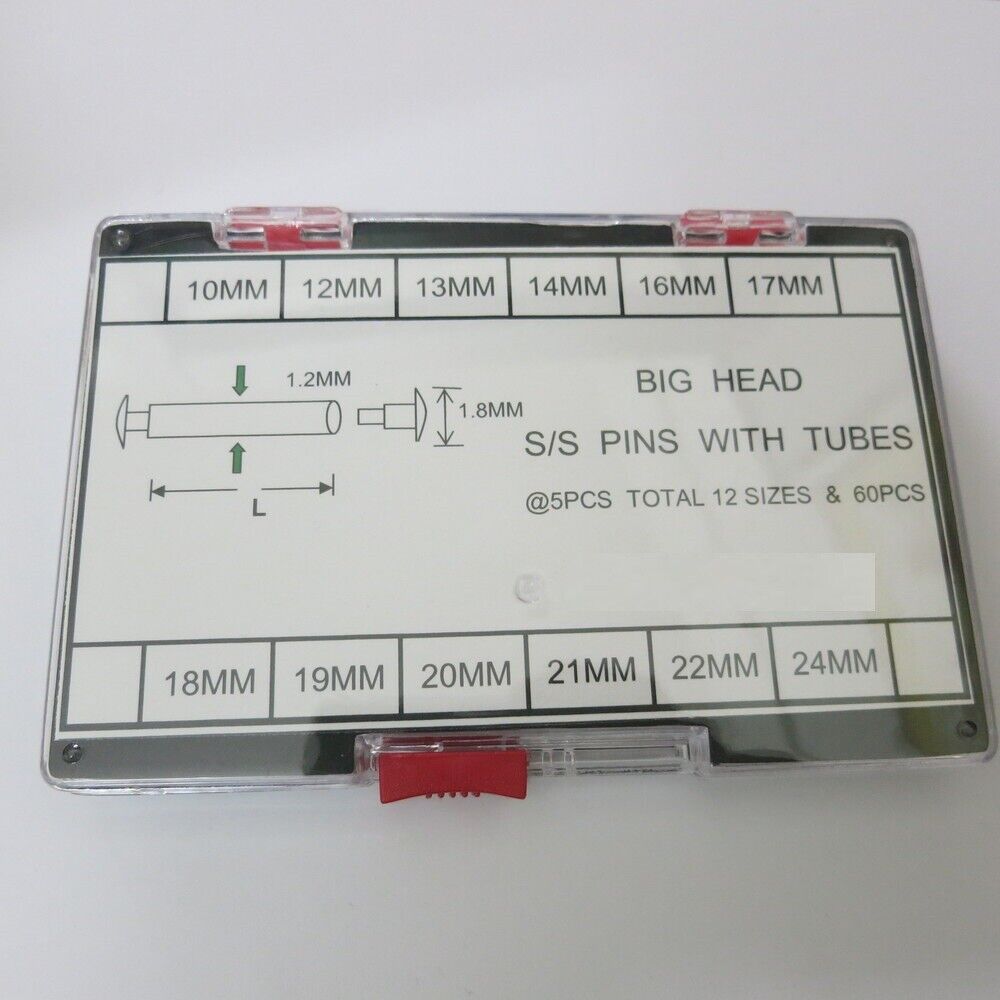 Stainless steel pressure pins with tubes, 1.2mm diameter for watch repairs, sizes 10-24mm, brand T-636BH.