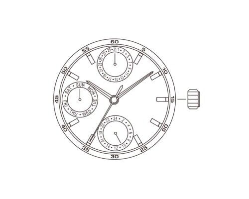 Miyota 6P27 quartz watch movement, precision replacement part for model 6327 accessories.