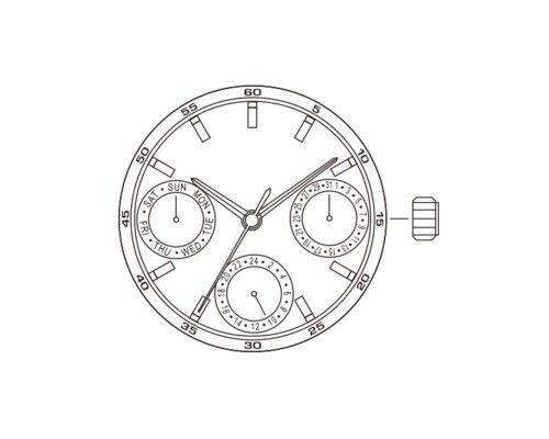 Miyota 6P29 quartz watch movement replacement, compatible with 6329 models for precise watch repairs.