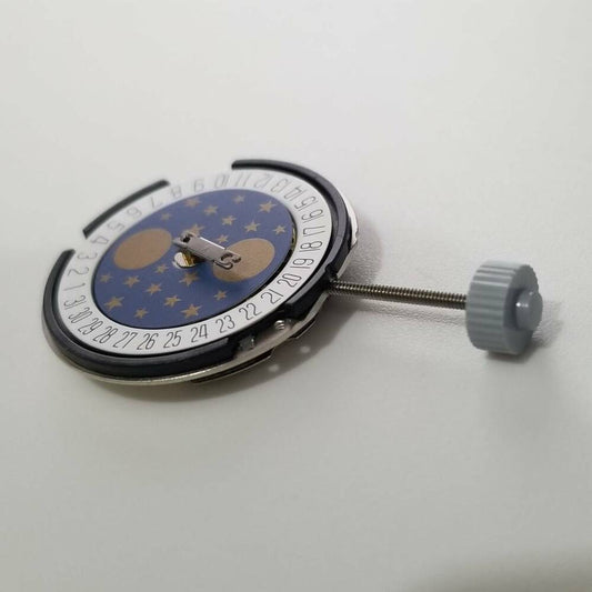 Ronda 788 quartz watch repair part showing date at 6 and moon phase indicator for precise timekeeping.