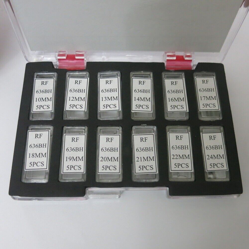 Stainless steel T-636BH pressure pins with tubes, 1.2mm diameter, sizes 10-24mm for precise watch repairs.