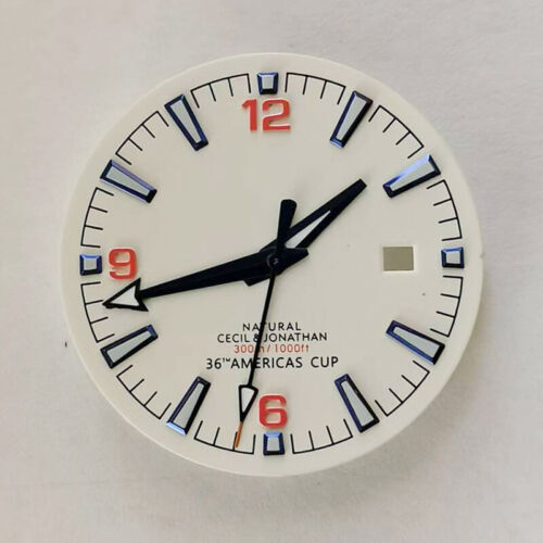 33.3MM green luminous watch dial with hands, compatible with 2813/8215 movements, ideal for precise timekeeping.