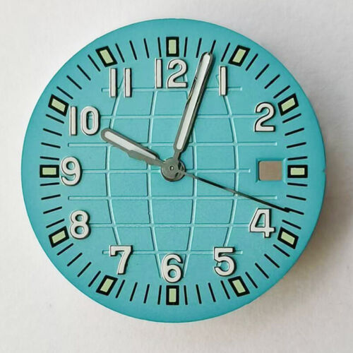 Green luminous 31.3MM watch dial with hands for NH35/NH36/2813/8215/2836 movements, perfect fit for precise timekeeping.
