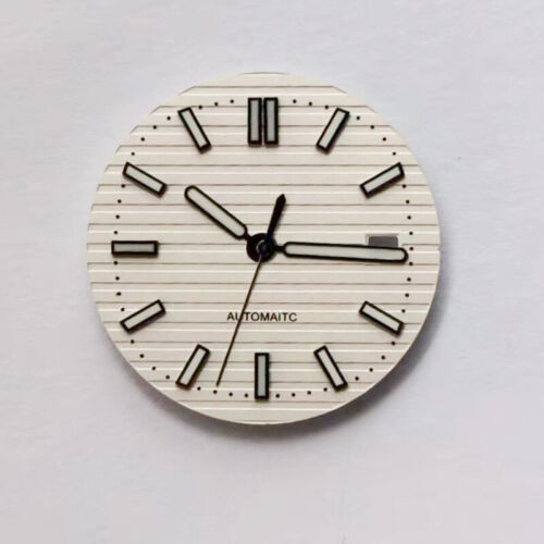 Green luminous 30.5MM watch dial with hands, fits NH35/NH36 movements, precision accessory.