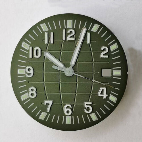 Green luminous 31.3MM watch dial with hands for NH35/NH36/2813/8215/2836 movements, precise fit.