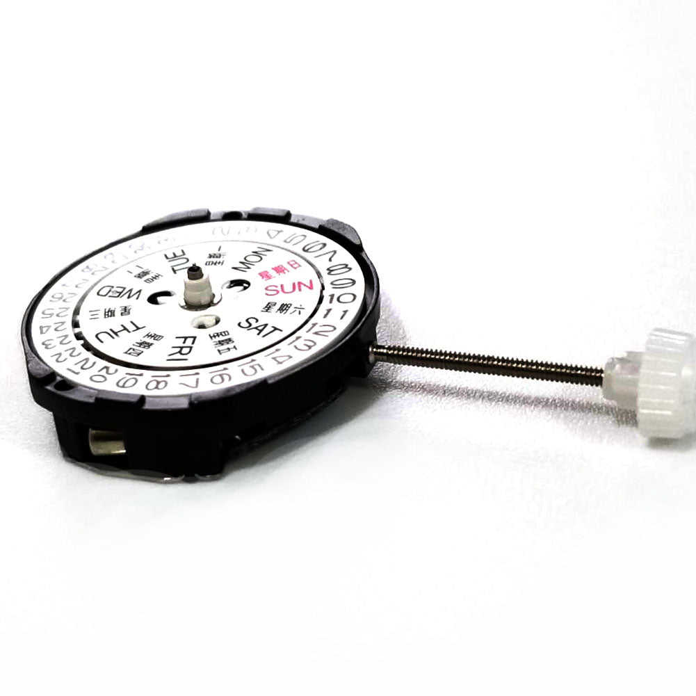 Sunon SL25 quartz watch movement featuring 3 hands, date, and day display for precise timekeeping.