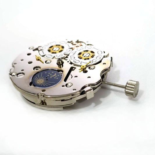 Seagull ST16 mechanical watch movement with big date, three hands, and three subdials for precise timekeeping.