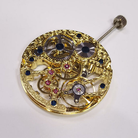 Seagull ST3600 mechanical watch with golden hollow ETA 6497 movement and second dial at 9 o'clock