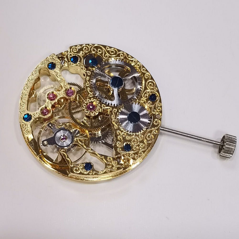 Seagull ST3600 mechanical watch with golden hollow ETA 6497 movement and second dial at 9 o'clock