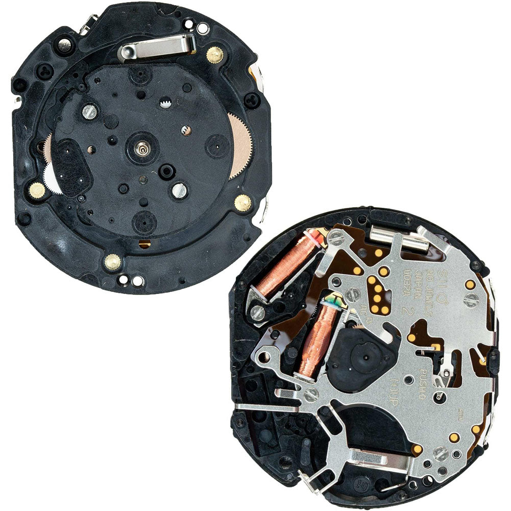 Hattori Epson VD32A quartz watch movement showcasing precision Japanese craftsmanship for accurate timekeeping.