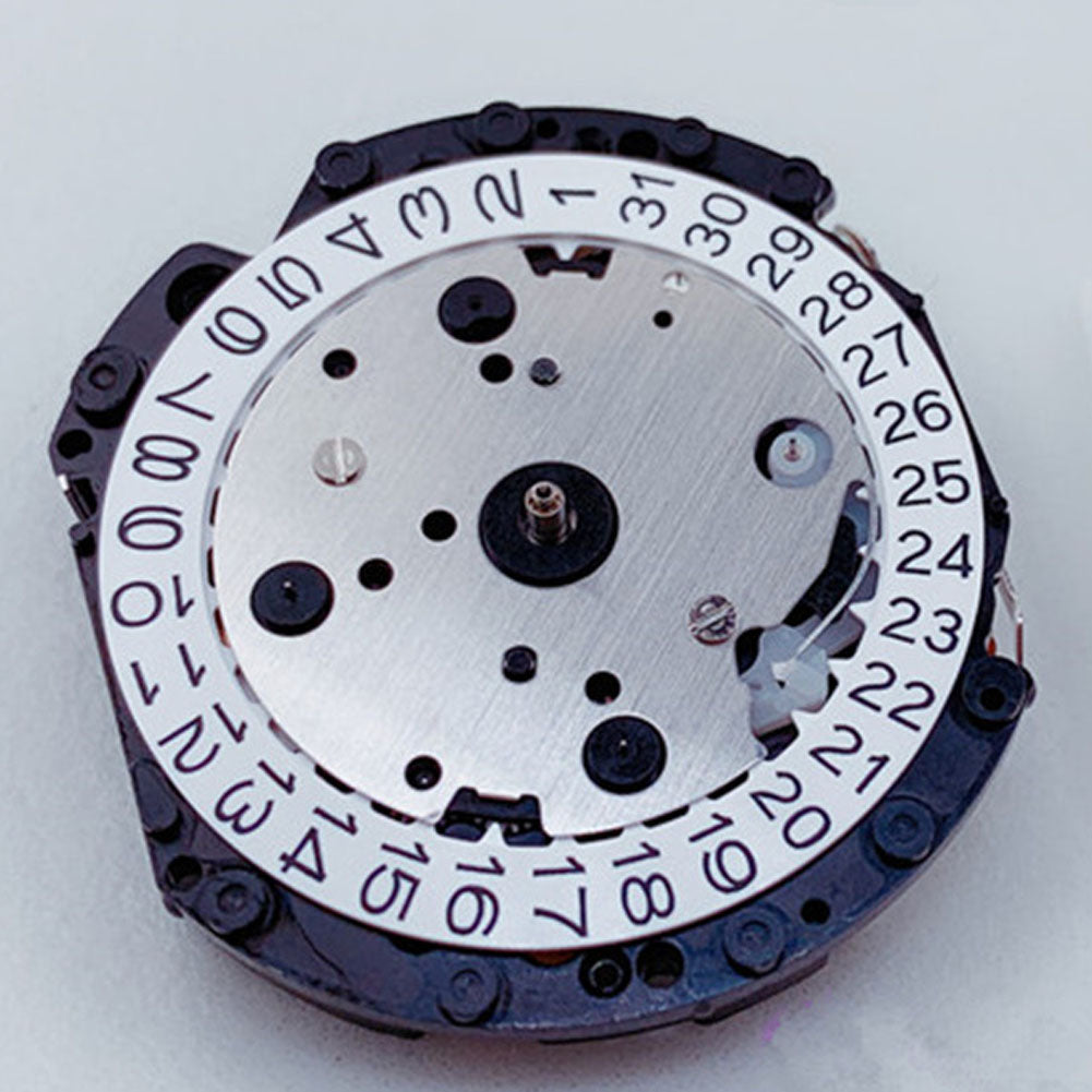 Hattori Epson VD53C quartz watch movement with date display at 3 o'clock, made in Japan.