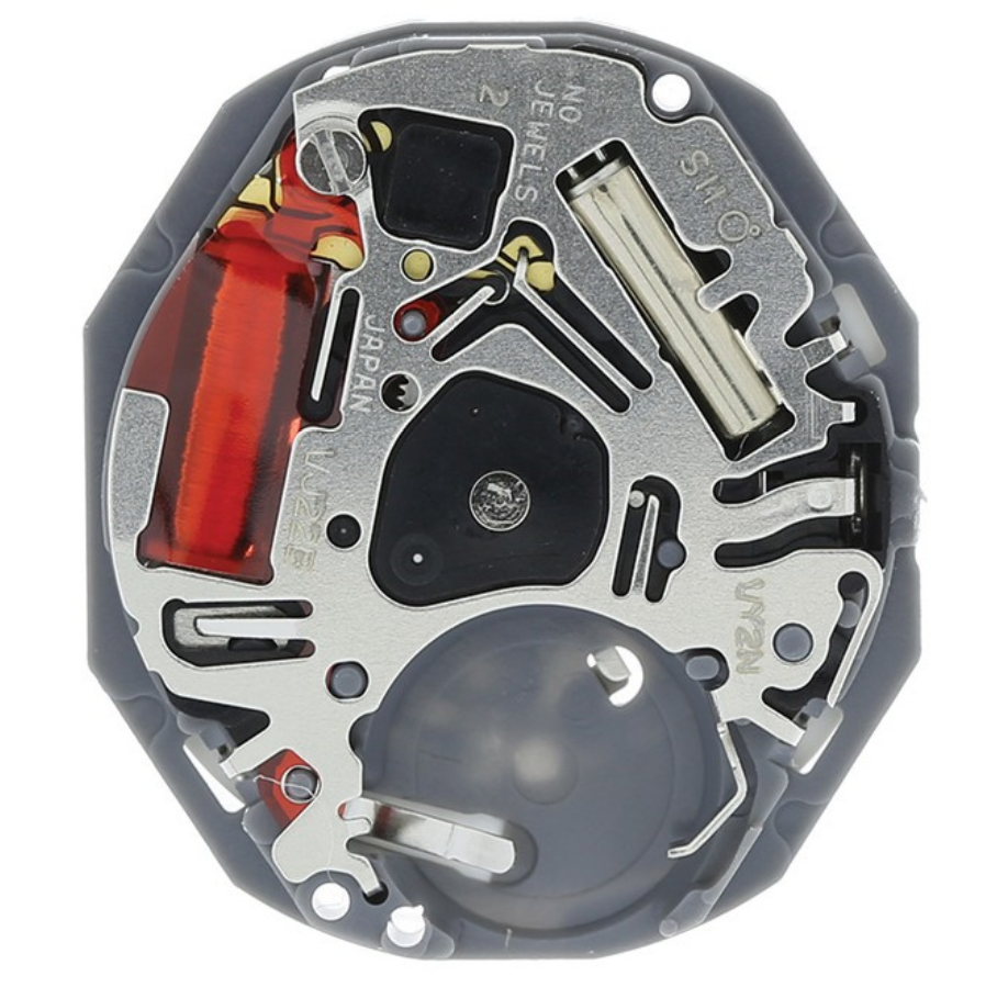 Hattori Epson TMI VJ22 quartz watch movement with date at 3 and 6, Japan made for precise timekeeping