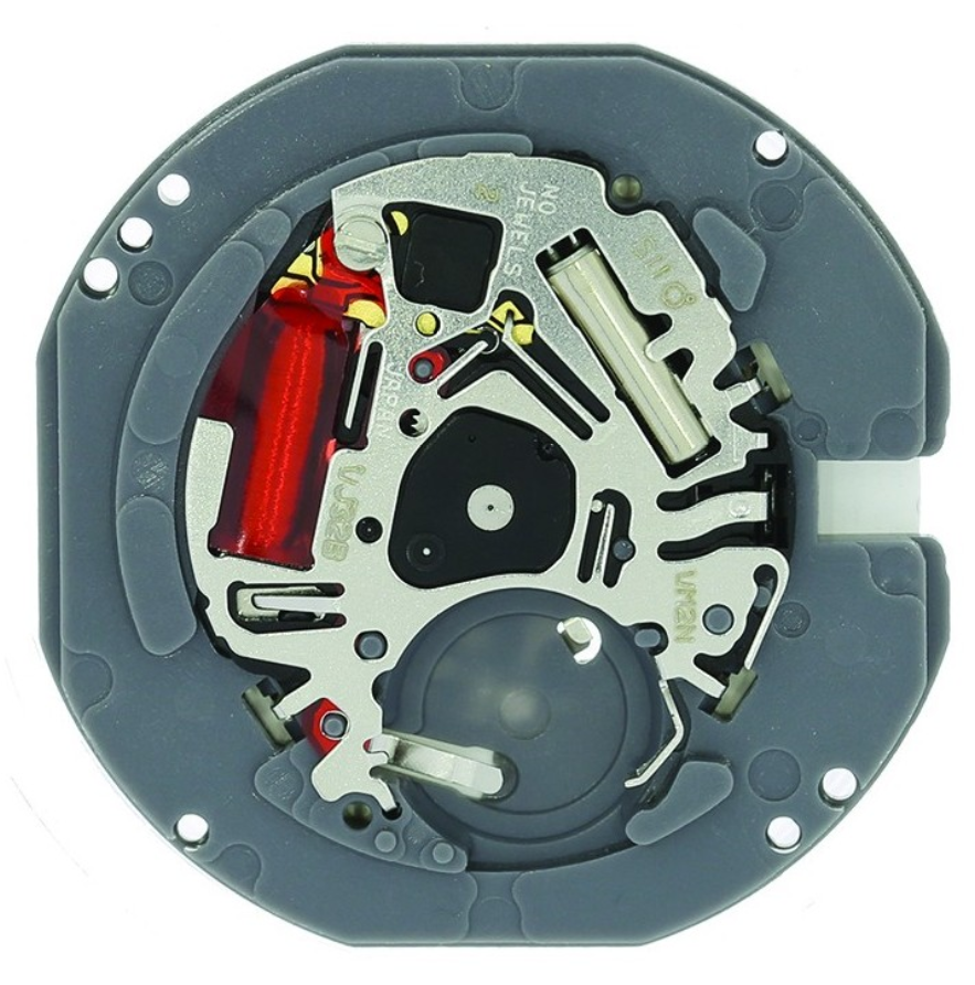 Hattori Epson quartz watch movement with date at 3/6, Japan made for precise timekeeping