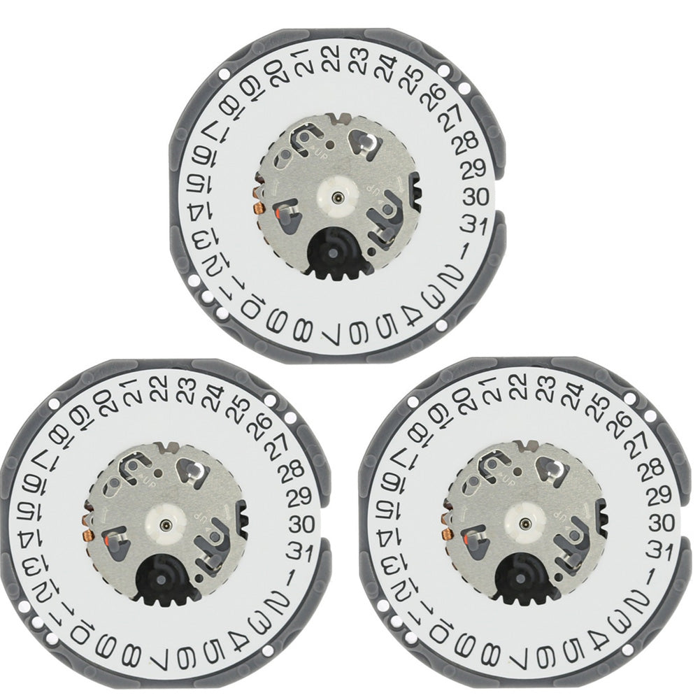 Hattori Epson quartz watch movement with date display at 3/6, Japan-made for accurate timekeeping.
