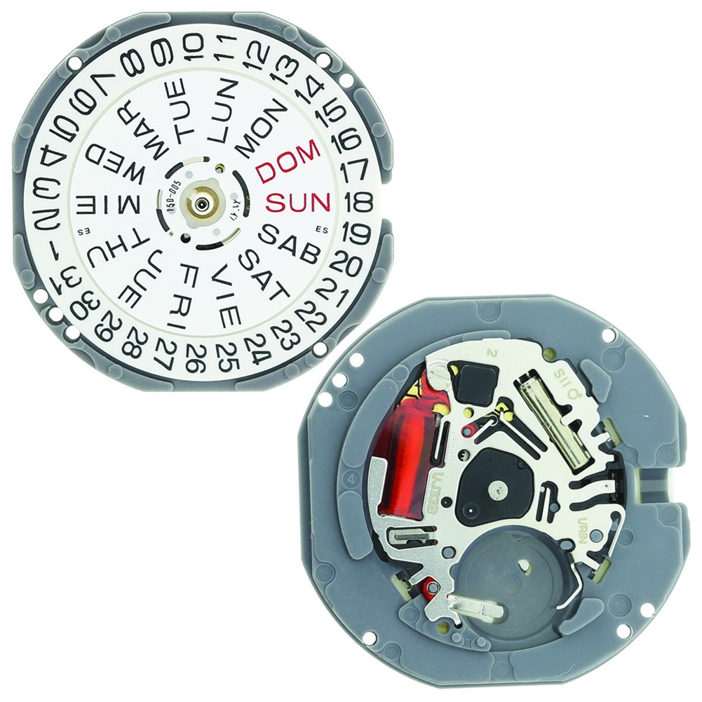 Hattori Epson TMI VJ33 quartz watch movement, Japan-made precise mechanism for accurate timekeeping.