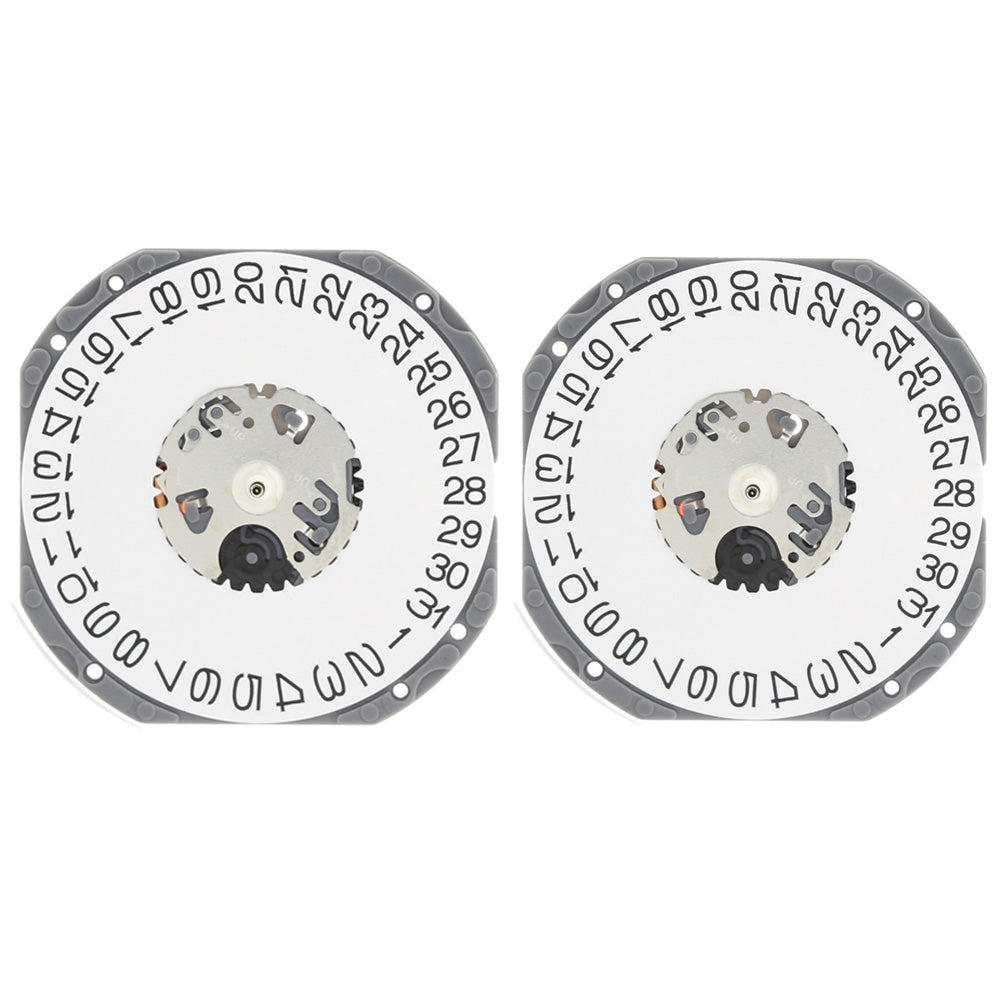 Hattori Epson TMI VJ52 quartz watch movement showing date display at 3 and 6, Japan made.