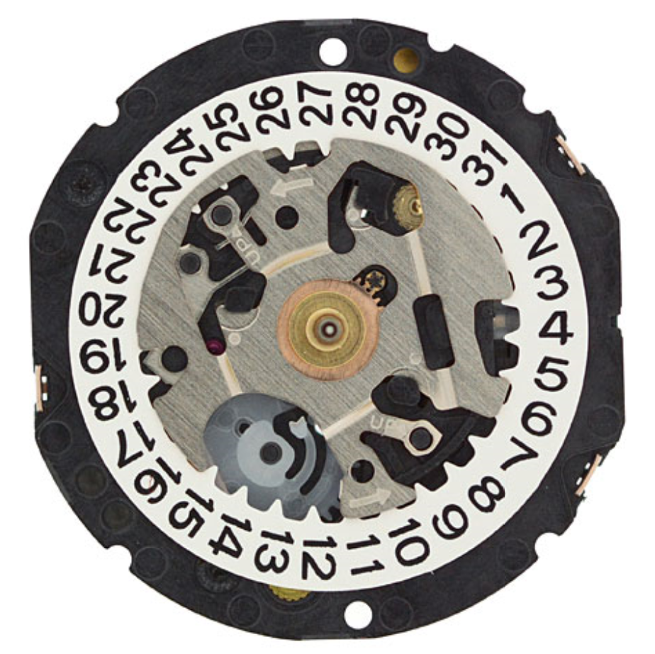 Hattori Epson VS22A solar-powered quartz watch movement, Japan-made, precise timekeeping component.