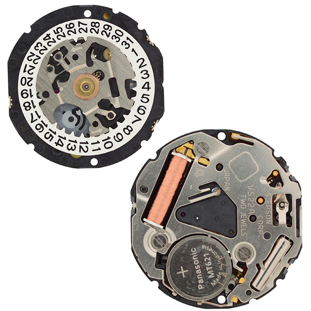 Hattori Epson VS22A solar quartz watch movement, Japan-made, precise and reliable timekeeping component.