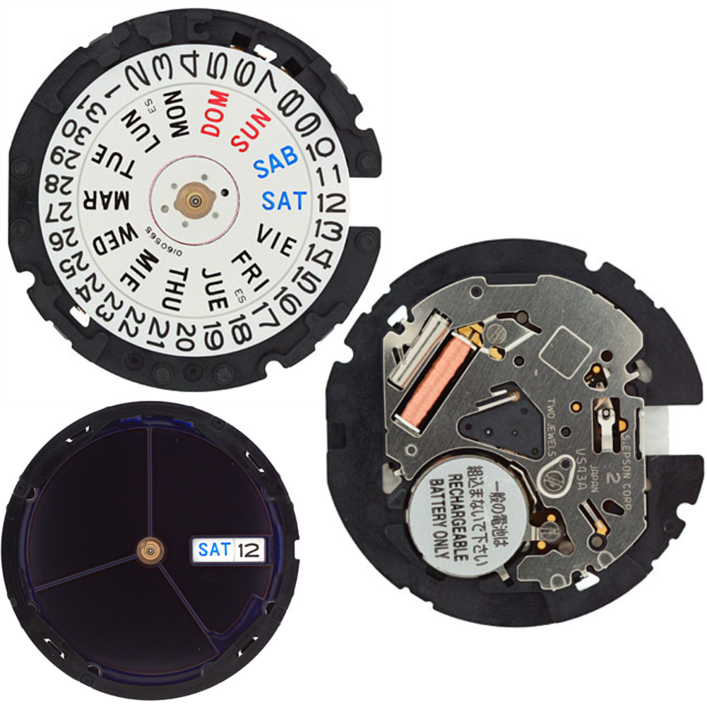 Hattori Epson VS43A solar watch movement, reliable Japan-made quartz accessory for timekeeping.