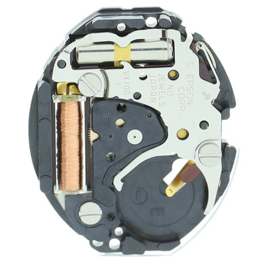 Hattori Epson VX10A quartz watch movement, precise Japan-made component for watch repairs.