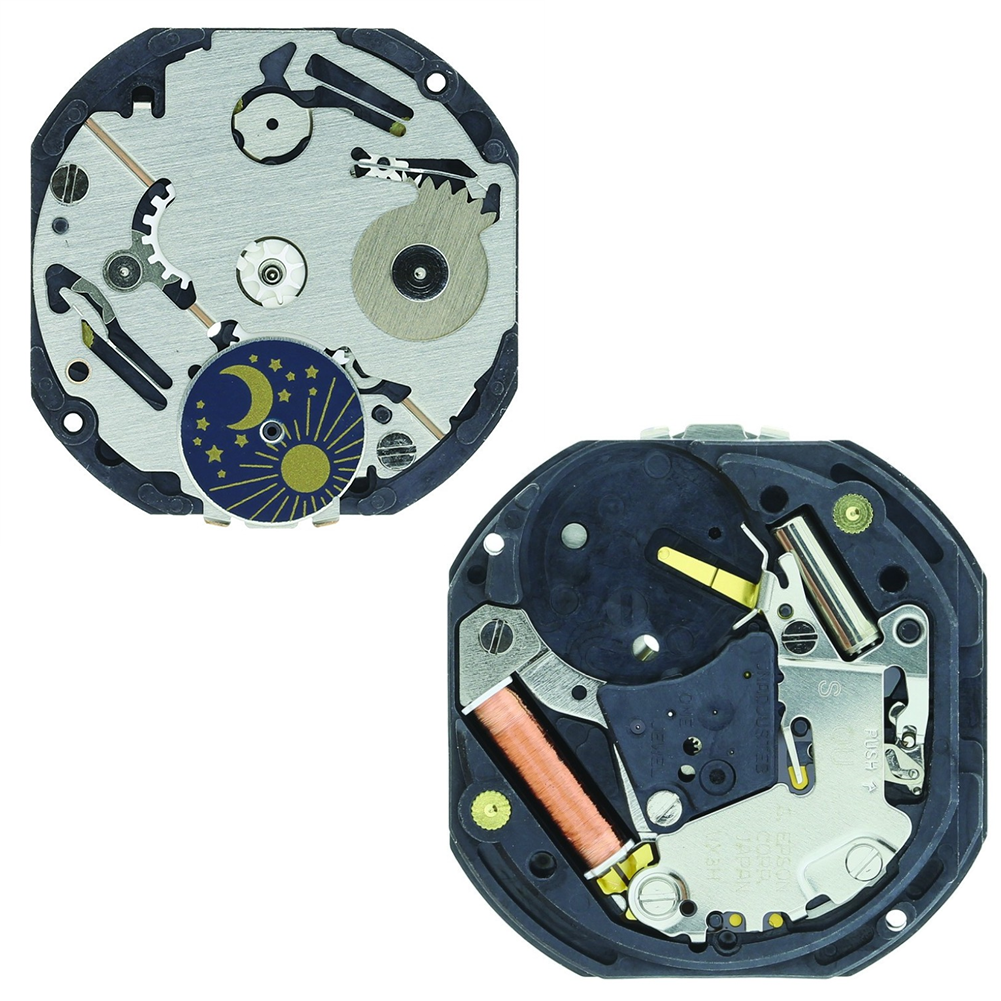 Hattori Epson VX3H quartz watch movement showcasing precise Japanese craftsmanship for accurate timekeeping.
