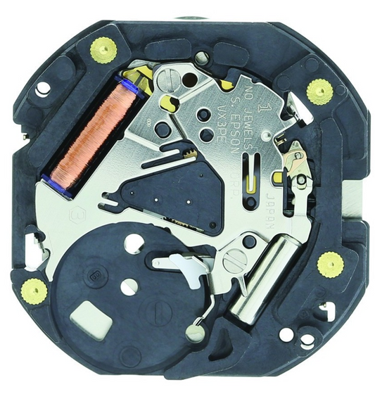 Hattori Epson VX3P quartz watch movement, precision Japan-made component for timekeeping accuracy.