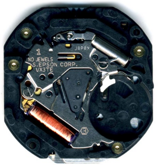Hattori Epson TMI VX3T quartz watch movement, precision Japan-made component for timekeeping.