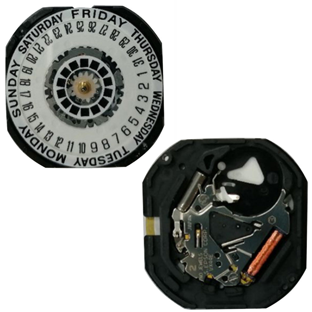 Hattori Epson VX44E quartz watch movement with white and gold dial, precise Japan-made mechanism for watch accessories.